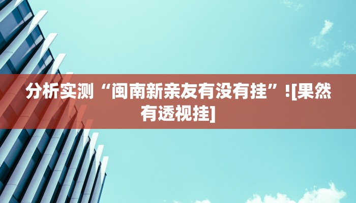 分析实测“闽南新亲友有没有挂”![果然有透视挂]