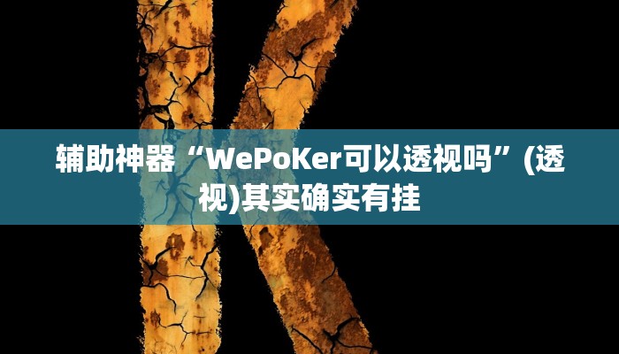 辅助神器“WePoKer可以透视吗”(透视)其实确实有挂
